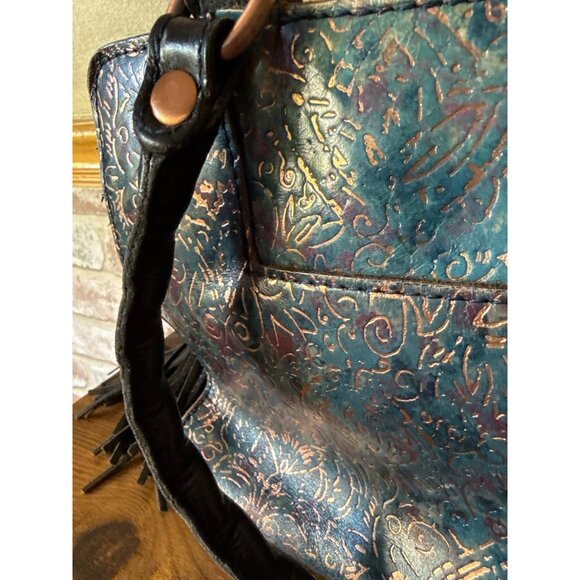 Patricia Nash Handcrafted Embossed Leather Tote Bag With Tassel & Floral Design - Picture 7 of 16